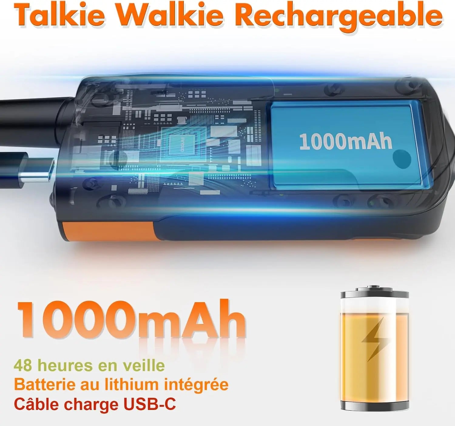 Walkie Talkie Rechargeable 3 Packs for Kids, Long Range Flashlight, 8 Channel, USB Type C for Camping, Hiking, Gifts