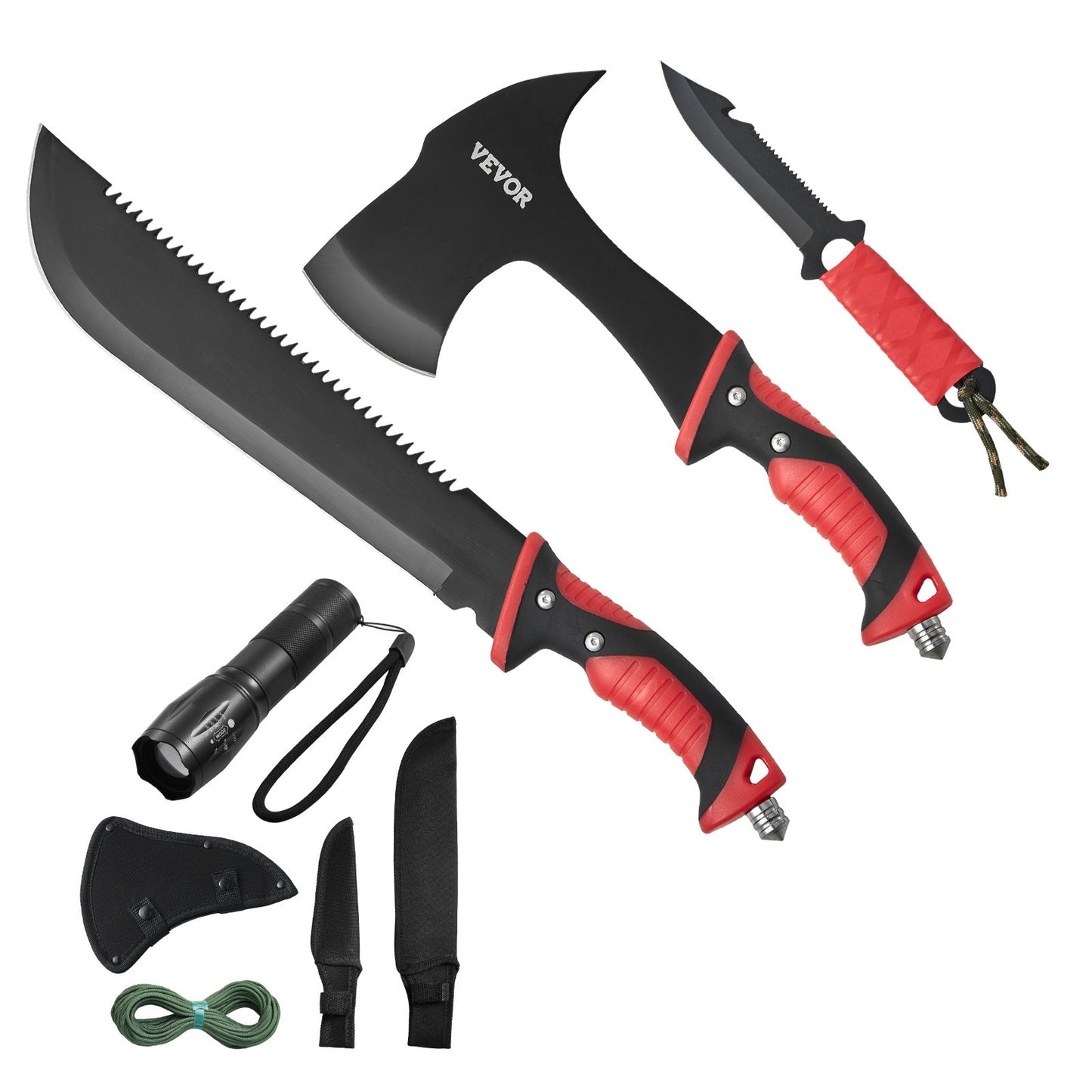 VEVOR Campingbeil Machete Messer Set Scheide Jagdmesser Taschenlampe Paracord
