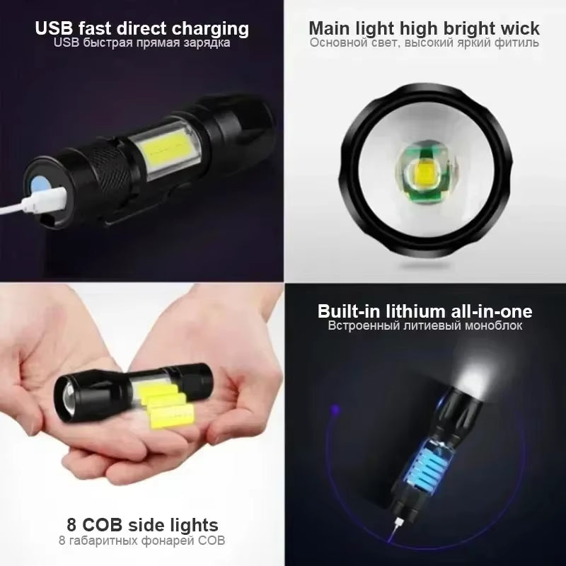 Ultra Bright 2000 Lumens Mini Rechargeable LED Tactical Flashlight - Waterproof & Adjustable Focus