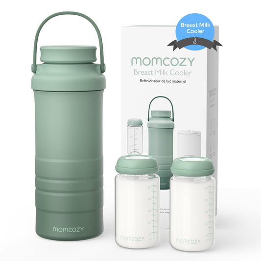 Momcozy 22Oz Portable Breast Milk Cooler for Outdoor, 360°Total Cooling for 24Hours, Larger Capacity Travel Breastmilk Chiller with 2Pcs Baby Bottles for Breastmilk Storage, Breastfeeding Essentials