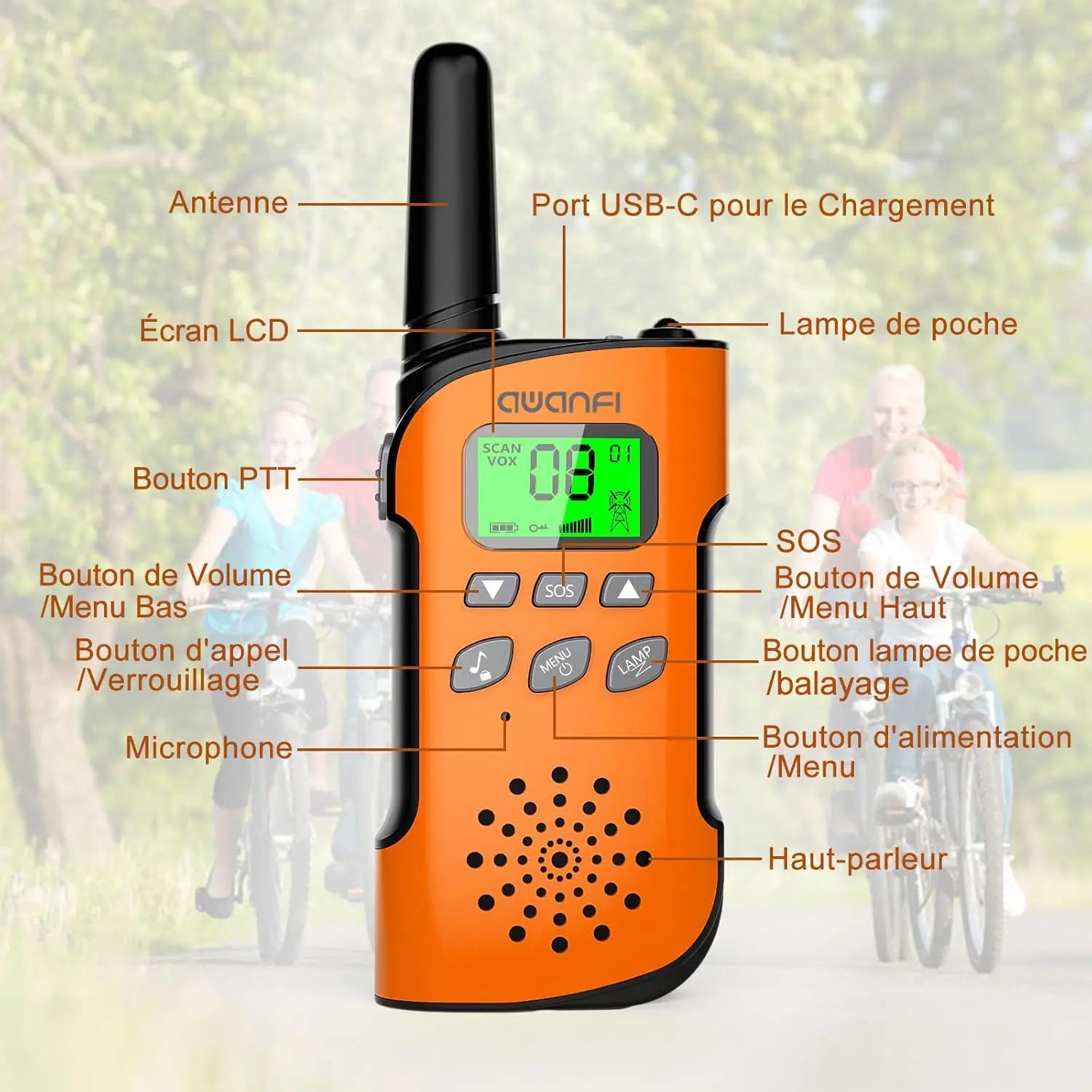 Walkie Talkie Rechargeable 3 Packs for Kids, Long Range Flashlight, 8 Channel, USB Type C for Camping, Hiking, Gifts