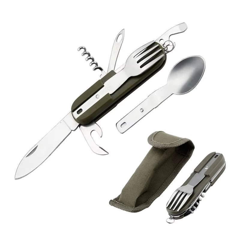 Camping Cutlery Stainless Steel Folding Knife Fork Spoon Portable Outdoor Tableware Camping Equipment