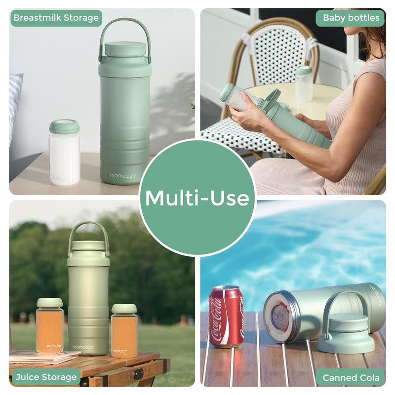 Momcozy 22Oz Portable Breast Milk Cooler for Outdoor, 360°Total Cooling for 24Hours, Larger Capacity Travel Breastmilk Chiller with 2Pcs Baby Bottles for Breastmilk Storage, Breastfeeding Essentials