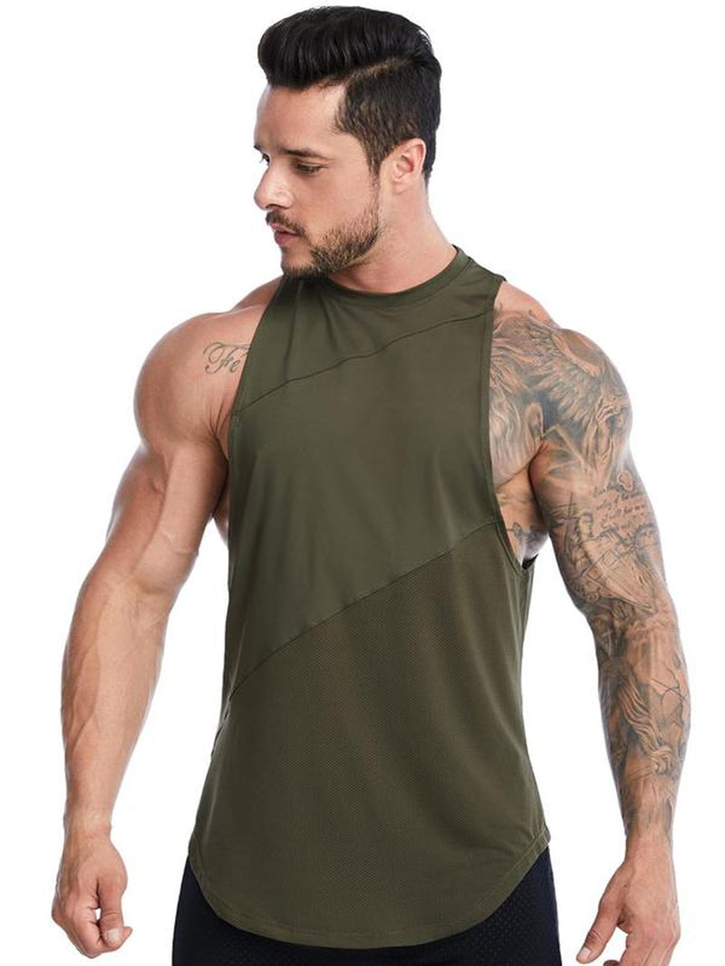 Men'S Plain round Neck Sports Vest, Quick Drying Breathable Loose Tank Top, Mens Clothing, Men'S Sportswear for Indoor Outdoor Running