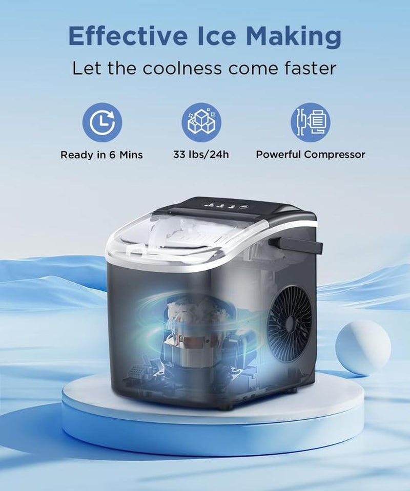 COWSAR Portable Countertop Ice Maker Machine with Self-Cleaning, 26.5Lbs/24Hrs, 6 Mins/9 Pcs Bullet Ice, Ice Scoop and Basket, Handheld Ice Maker for Kitchen/Home/Office/Party