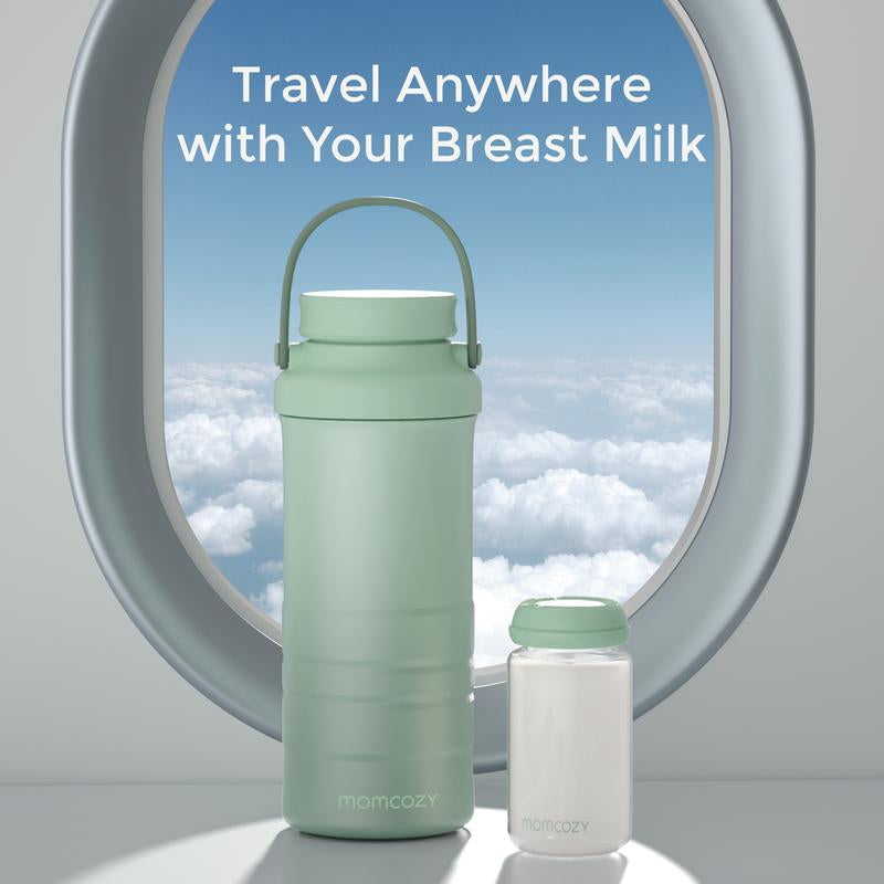 Momcozy 22Oz Portable Breast Milk Cooler for Outdoor, 360°Total Cooling for 24Hours, Larger Capacity Travel Breastmilk Chiller with 2Pcs Baby Bottles for Breastmilk Storage, Breastfeeding Essentials