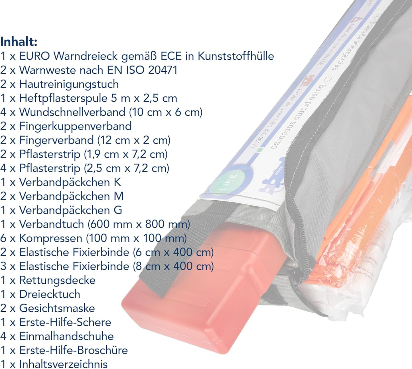 First Aid Only Kfz Set Verbandtasche DIN 13164 Mit Warndreieck Und 2 X Warnweste | Auto Erste Hilfe Set Für HU & TÜV | Verbandskasten Für Auto Und Motorrad | P-10021