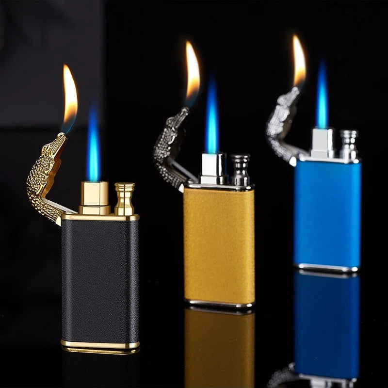 Dropshipping VIP Link Creative Dragon Double Fire Lighter Jet Flame Open Fire Windproof Inflatable Crocodile Lighter Men'S Gift