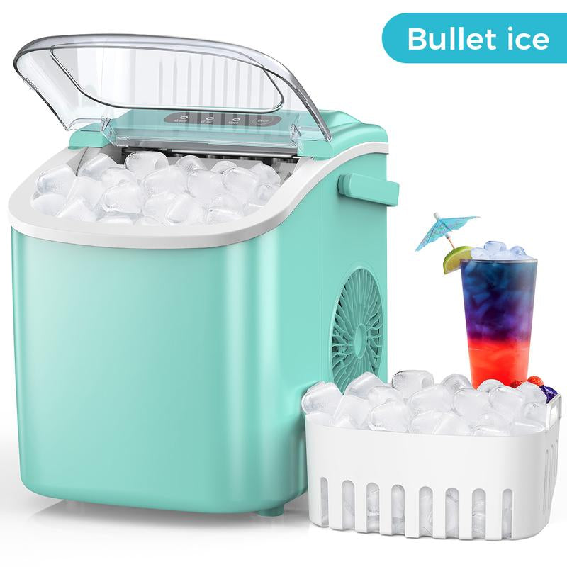 COWSAR Portable Countertop Ice Maker Machine with Self-Cleaning, 26.5Lbs/24Hrs, 6 Mins/9 Pcs Bullet Ice, Ice Scoop and Basket, Handheld Ice Maker for Kitchen/Home/Office/Party