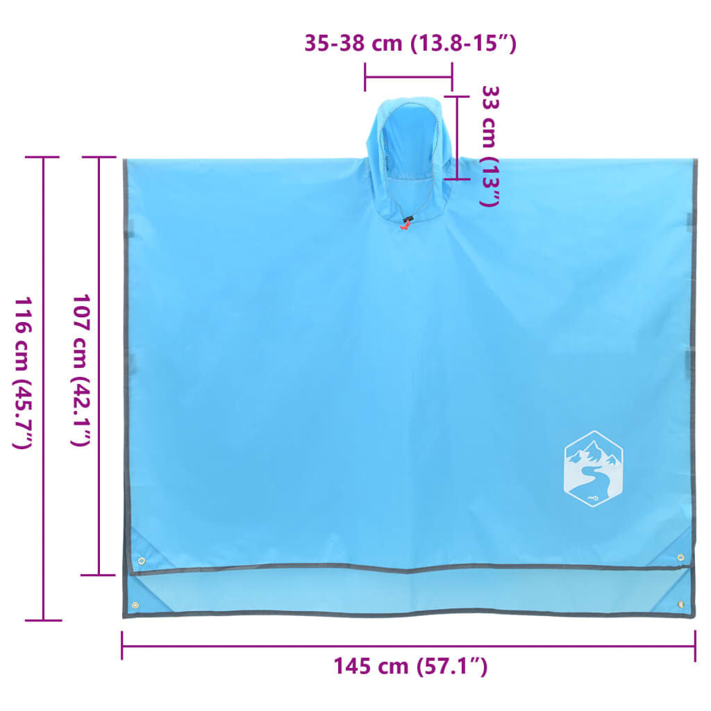 Regenponcho Mit Kapuze 2-In-1-Design Blau 223X145 Cm