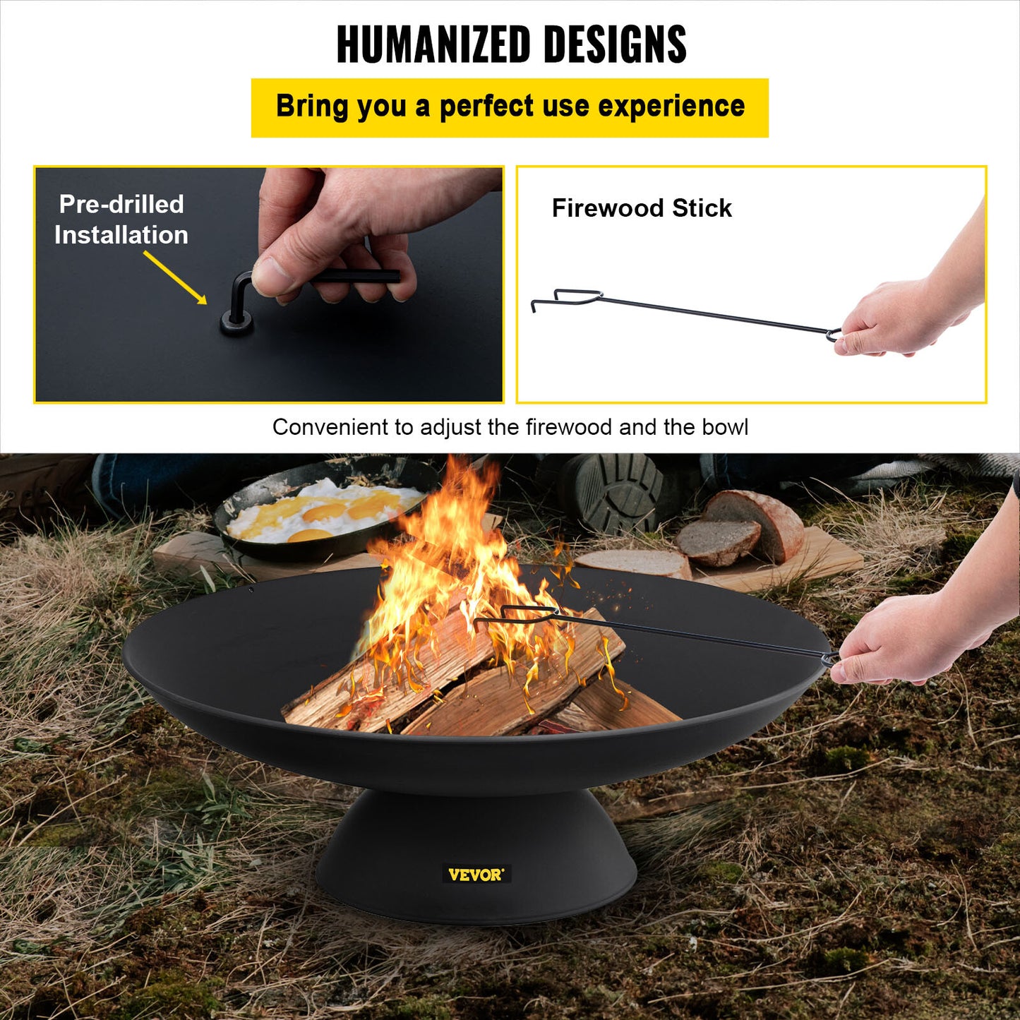 VEVOR Feuerschale Feuerkorb Φ76 Cm Garten BBQ Feuerstelle Gusseisen Schwarz
