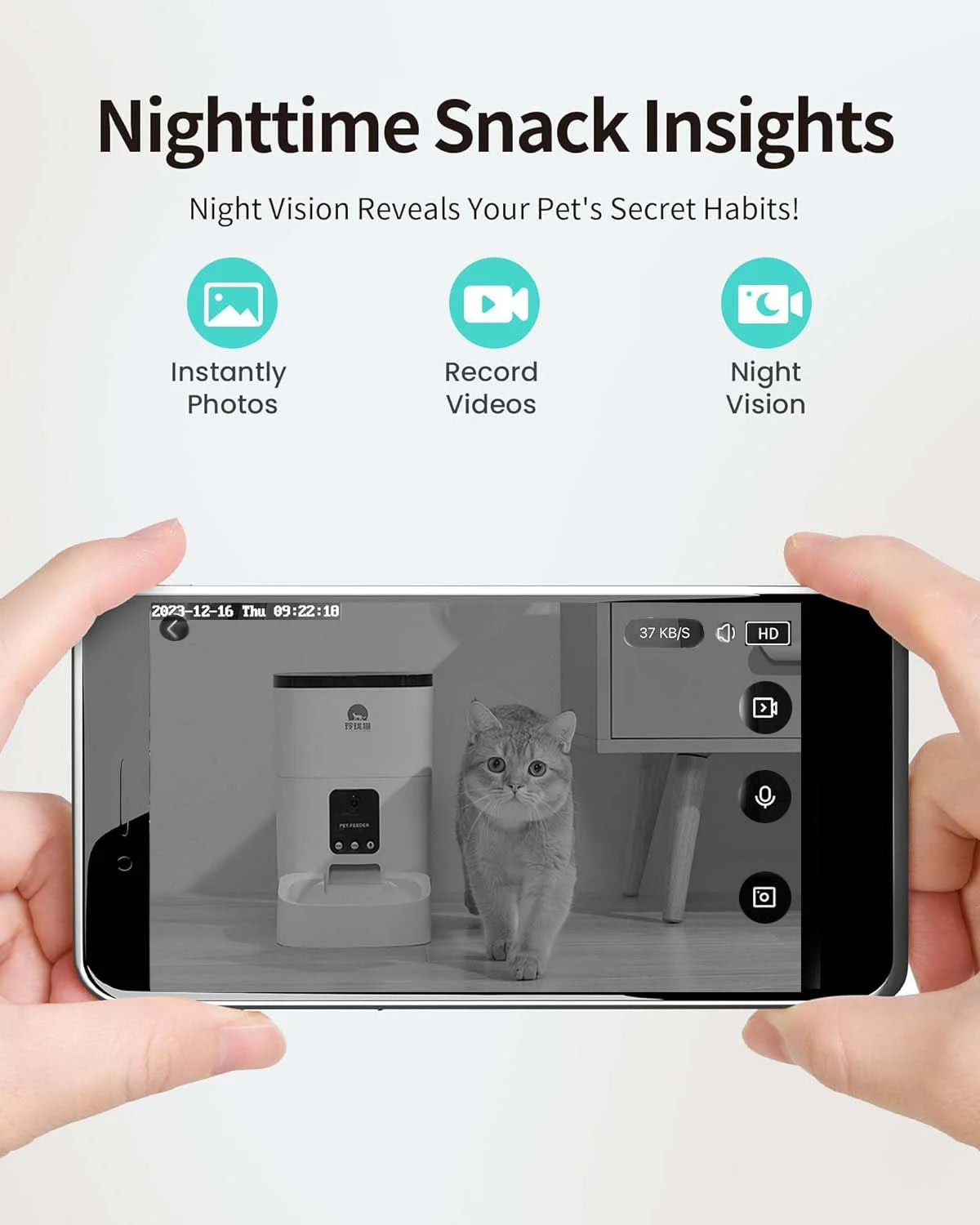 Automatic 6L Pet Feeder with 1080P Camera, App Control, Voice Recording, Timed Feeding, Dual Power Supply, and WiFi Connectivity for Cats and Dogs