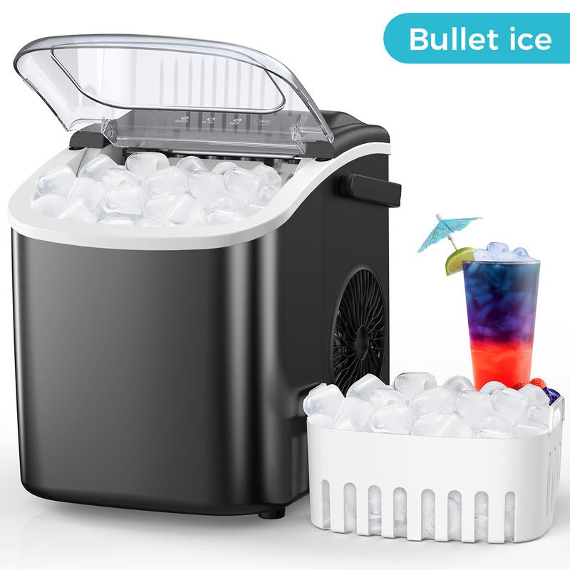 COWSAR Portable Countertop Ice Maker Machine with Self-Cleaning, 26.5Lbs/24Hrs, 6 Mins/9 Pcs Bullet Ice, Ice Scoop and Basket, Handheld Ice Maker for Kitchen/Home/Office/Party