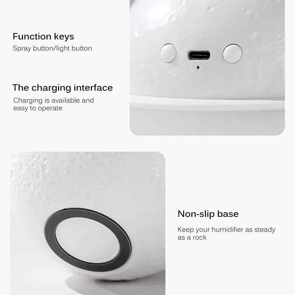 Transform Your Space with the 2-in-1 Moon Lamp Humidifier - 3D LED Night Light, USB Rechargeable, 3 Color Options, 330ml Capacity - Perfect Gift for Kids and Lovers!