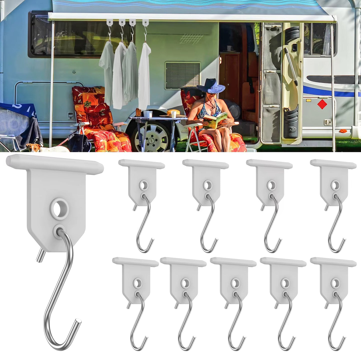 10 Heavy-Duty S-Shaped Awning Hooks - Ideal for Camping, RV Use & Outdoor Hanging Solutions!