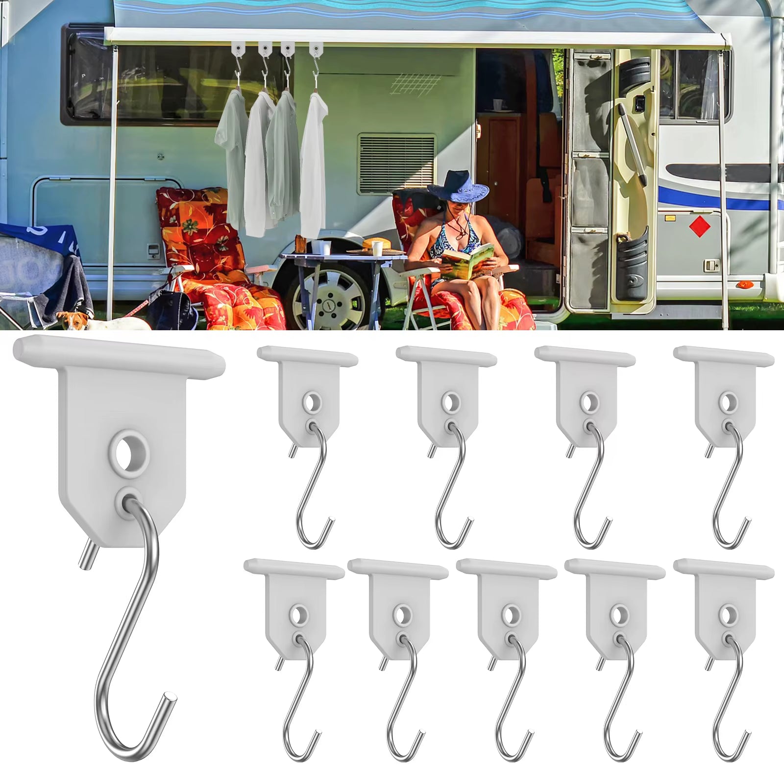 10 Heavy-Duty S-Shaped Awning Hooks - Ideal for Camping, RV Use & Outdoor Hanging Solutions!