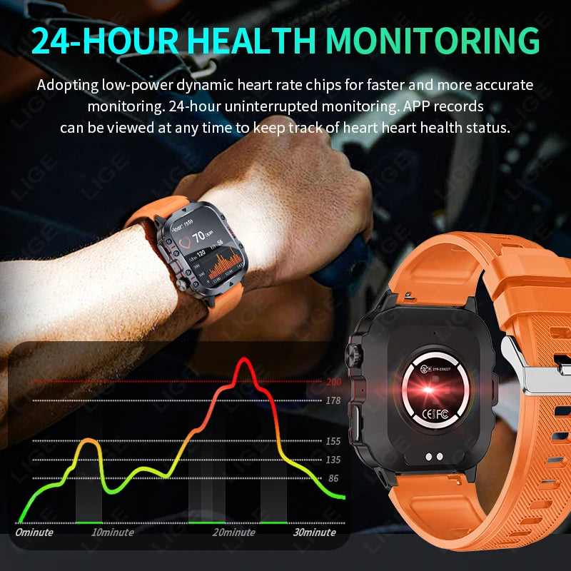 Smart Watch Men 2.01" Screen Lp68 Waterproof Watches Outdoor Rugged Military Bluetooth Call Smartwatch for Android Los