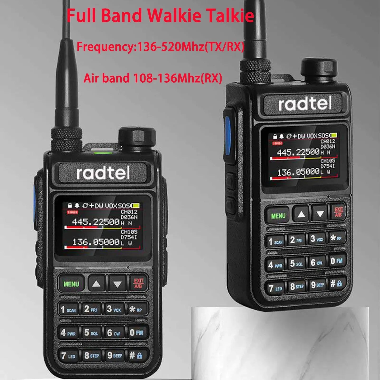RT-890 Full Band Ham Radio Amateur 2 Way Radio 999CH Walkie Talkie AM Air Aviation Band Color Scanner Marine NOAA Scan