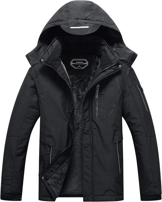Men's Waterproof Ski Jacket - Insulated Winter Coat with Hood
