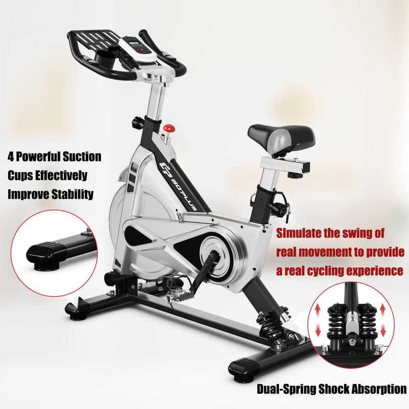 【Costway】-Exercise Bike Fixed Belt Drive Indoor Bicycle with Heart Rate Monitor