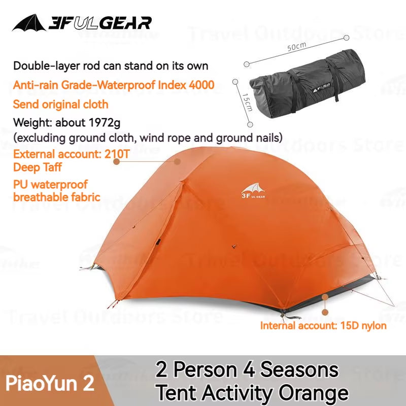 Elevate Your Camping Experience with the 3F UL GEAR Ultralight Floating Cloud 2-Person Waterproof Tent – Perfect for 3/4 Season Adventures!