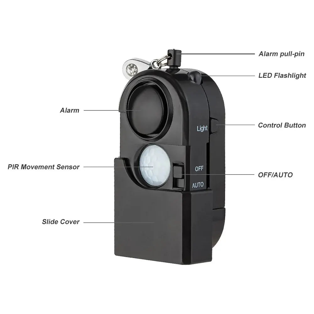 Portable Mini Motion Detector Alarm 120DB Siren SOS LED Light Security Alarm for Travel Home Kids Safe Personal Alarms