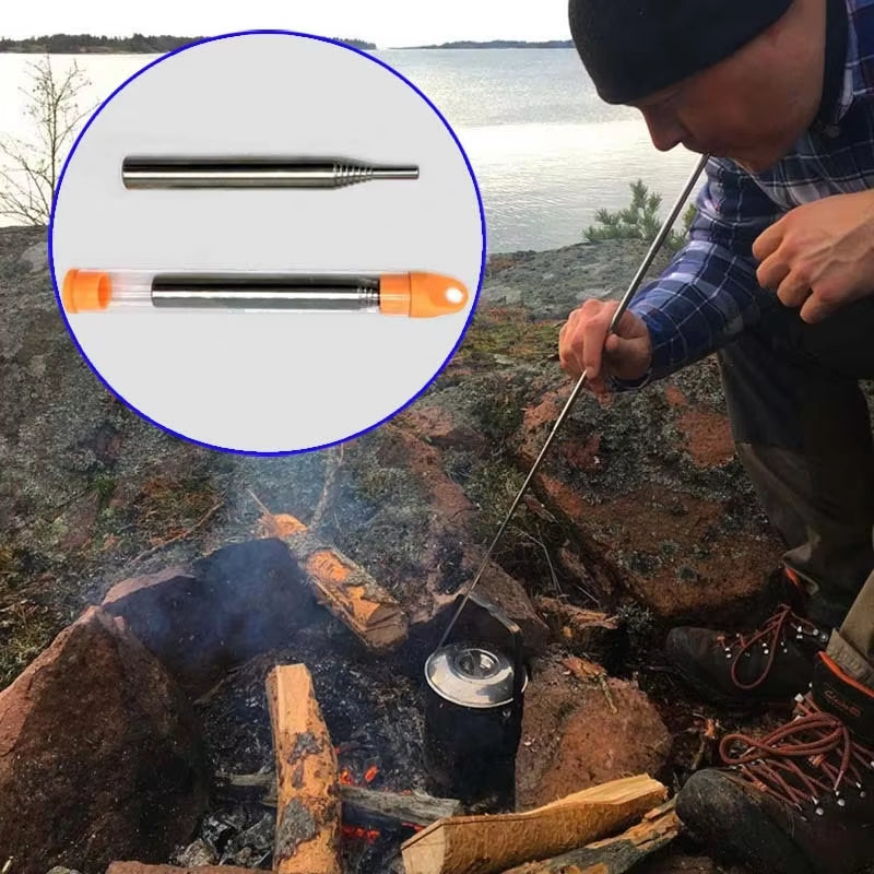 Blowing Fire Collapsible Sticknew Outdoor Blowing Torch Adjustable Camping Torch Pocket Bellow Survival Tool Stainless Steel