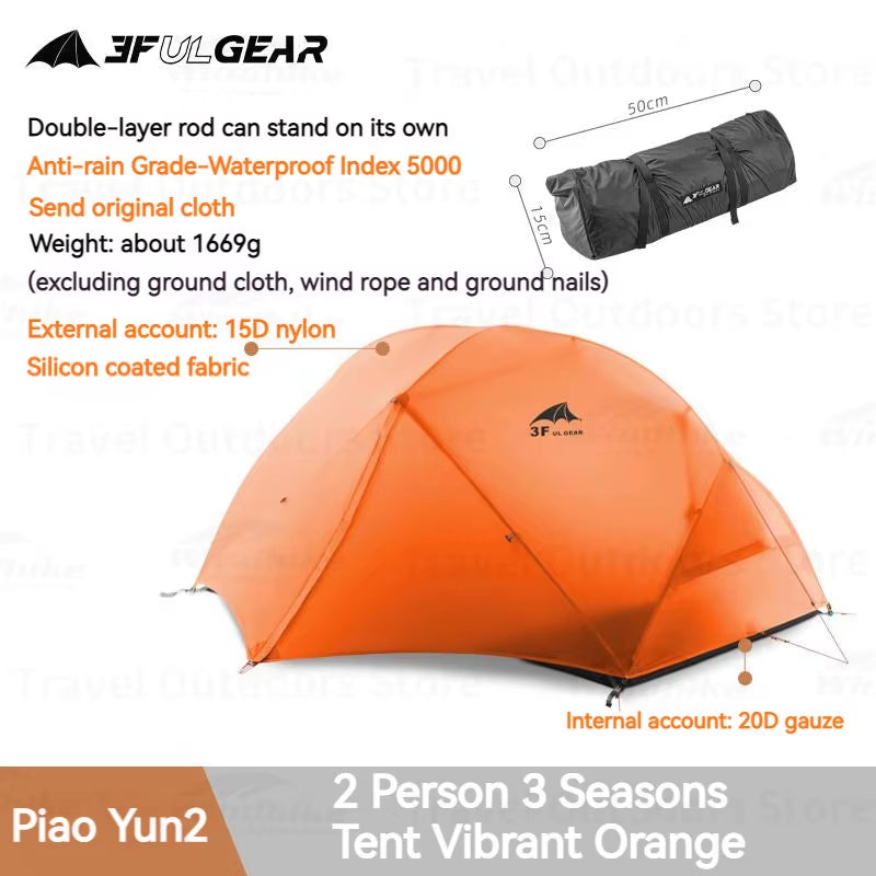 Elevate Your Camping Experience with the 3F UL GEAR Ultralight Floating Cloud 2-Person Waterproof Tent – Perfect for 3/4 Season Adventures!