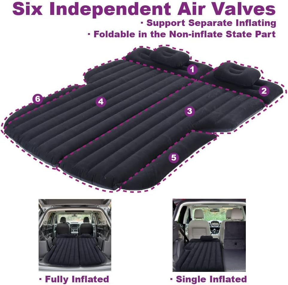 Inflatable Car Mattress for Back Seat with Auto Air Pump - Portable Camping Sleeping Pad (SUV Black)