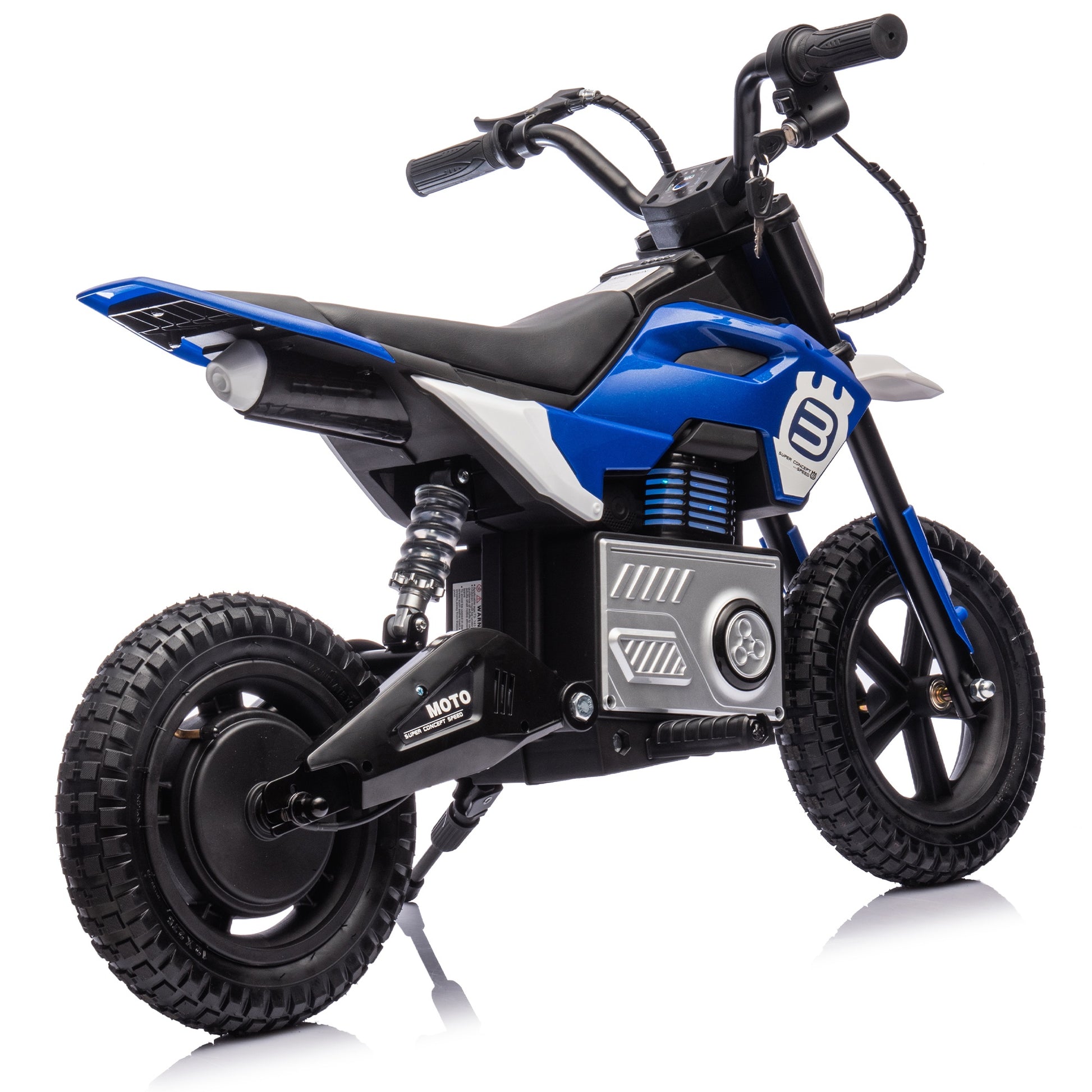 Dieses 24V Elektro-Dirt-Bike für Kinder ist ein robustes Offroad-Motorrad mit 200W Leistung. Es verfügt über einen Schlüsselschalter, Gasgriff, Bremsen, Bluetooth-Funktion, Musik-Player und Hupe. Mit Geschwindigkeiten von bis zu 9,38 MPH ist es der ideale elektrische Spielzeug für Kinder im Alter von 5-15 Jahren. Perfekt für Abenteuer im Gelände und stundenlangen Spielspaß!