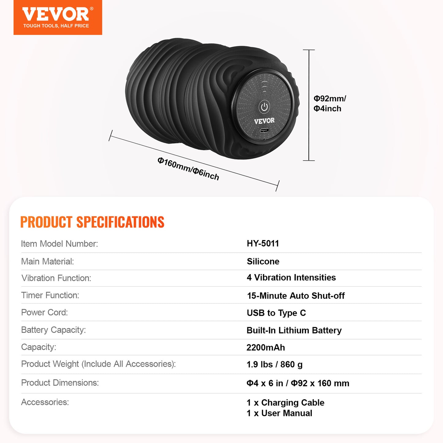VEVOR Fitnessrolle Massageball Faszienrolle Massageroller Duoball USB Φ92X160Mm