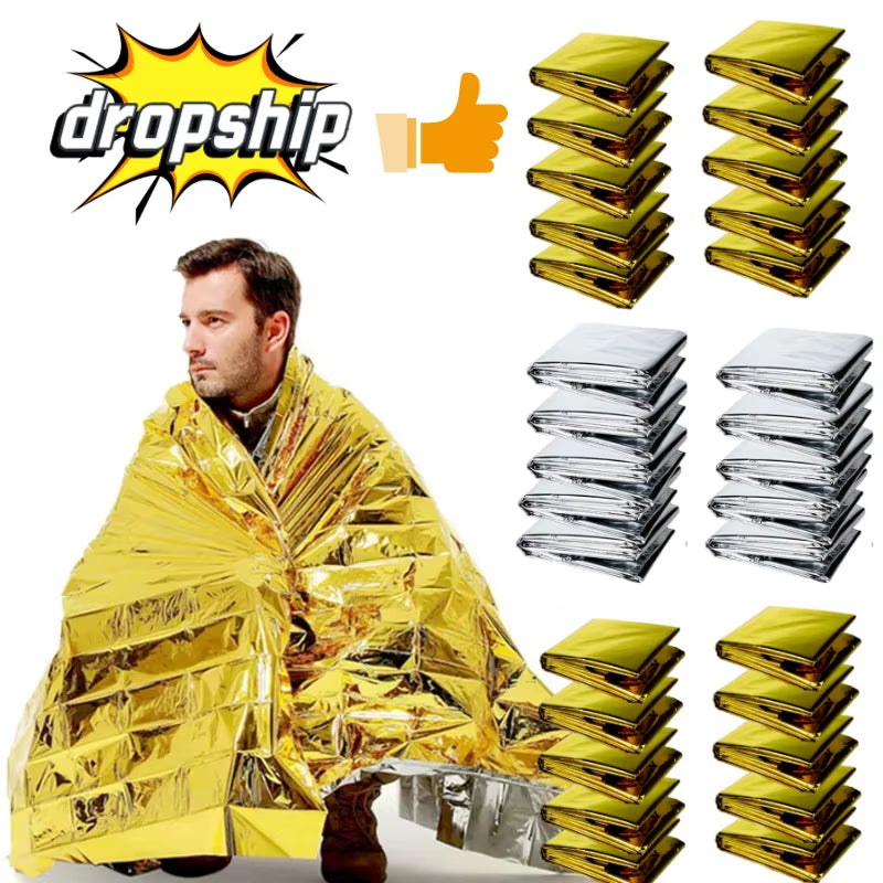 Emergency Blanket Outdoor Survive First Aid Rescue Kit Windproof Waterproof Foil Thermal Blanket for Camping Hiking Hot