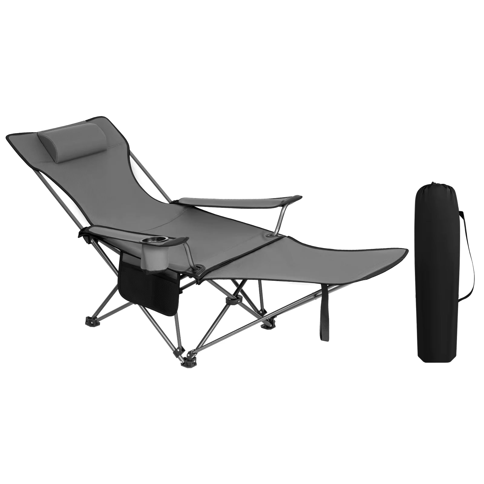 Foldable Camping Fishing Chair Lightweight Deckchair Lounge Chair with Removable Headrest Retractable Footrest for Outdoor