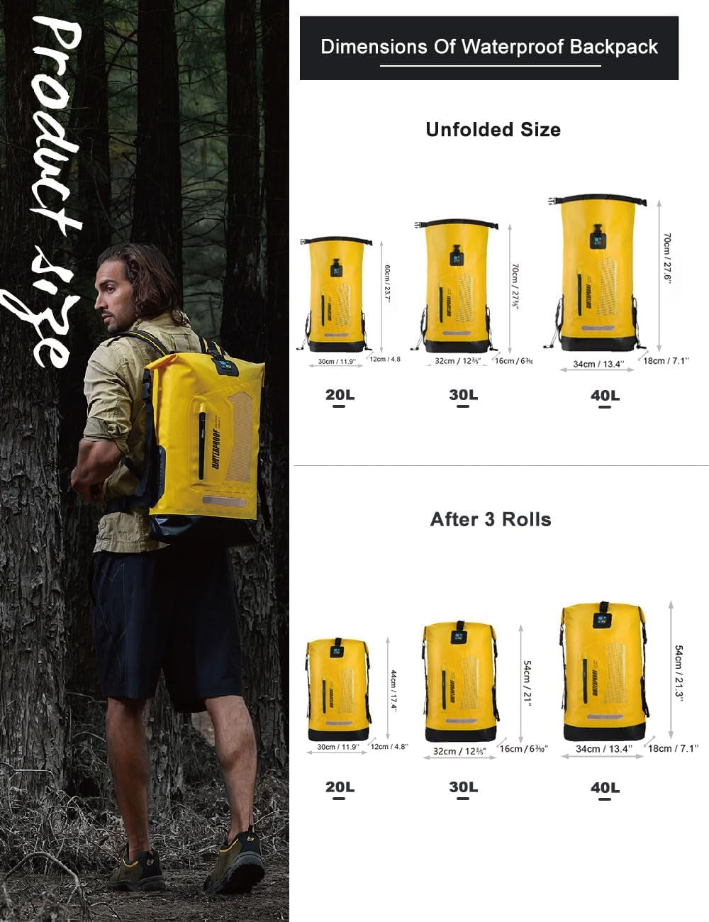 Waterproof Floating Dry Backpack - Available in 20L, 30L, and 40L Sizes for Men, Ideal for Kayaking