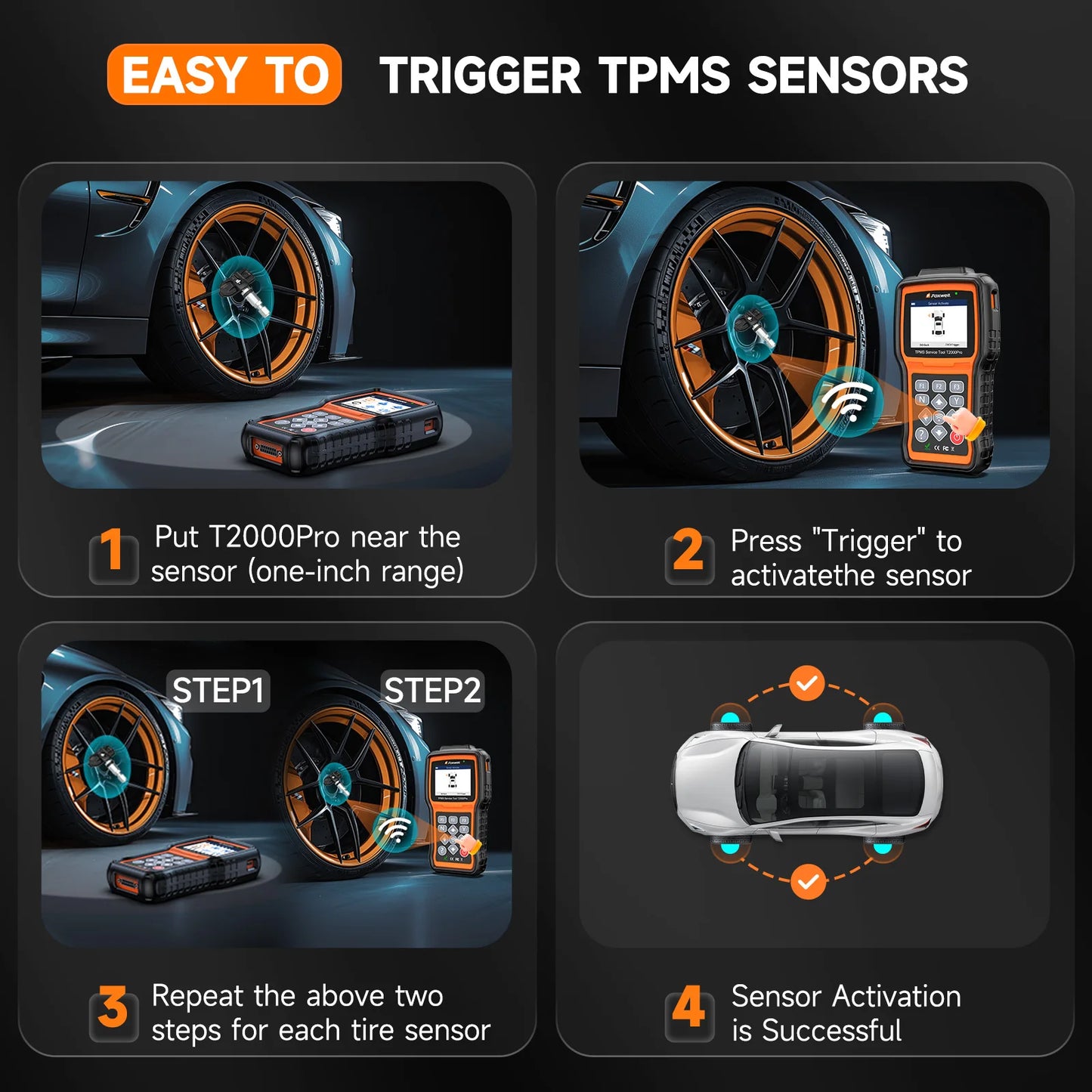 T2000 Pro TPMS Programming Tool Relearn Activate Sensors OBD2 Code Reader Tire Pressure Sensor Car Diagnostic Tool