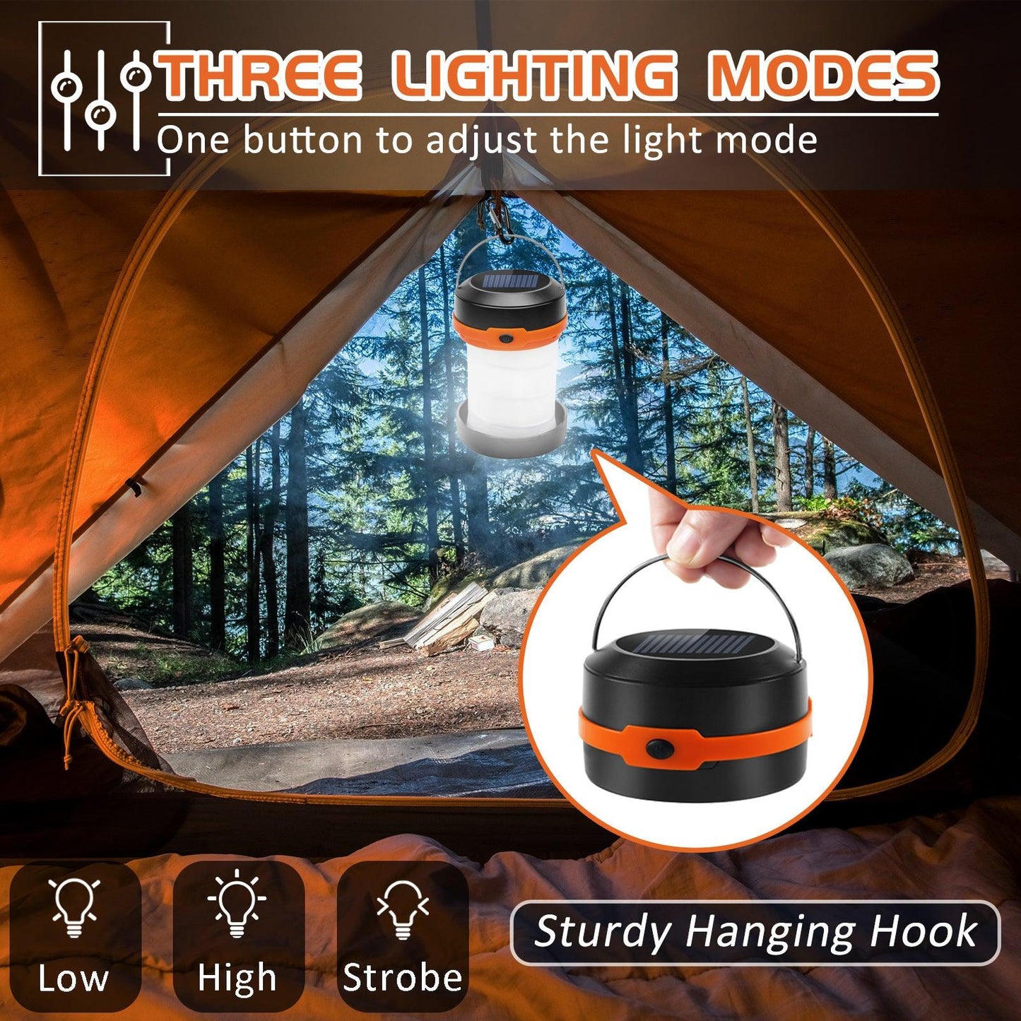 Wanjo Collapsible LED Solar Camping Lights With Free Multifunctional Whistle, Rechargeable Camping Latern, Portable Outdoor Gear For Camping Travel Fishing - Outdoorsavage