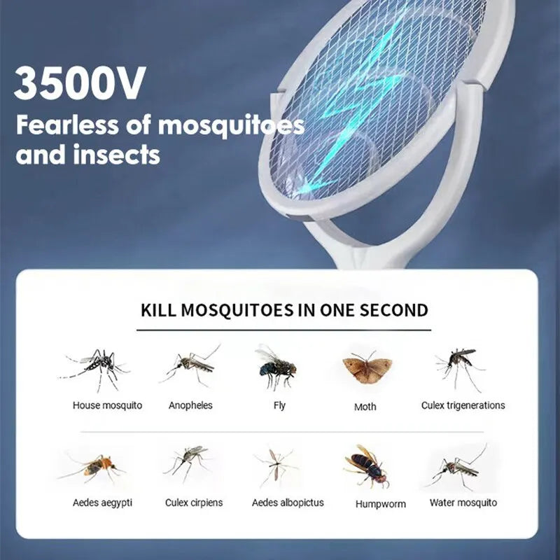 5-in-1 Electric Mosquito Swatter with Fast Charging, Safety Insulation, Adjustable Settings, and Battery-Powered Bug Zapper Lamp