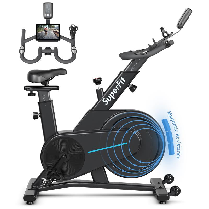 【Costway】-Exercise Bike Fixed Belt Drive Indoor Bicycle with Heart Rate Monitor