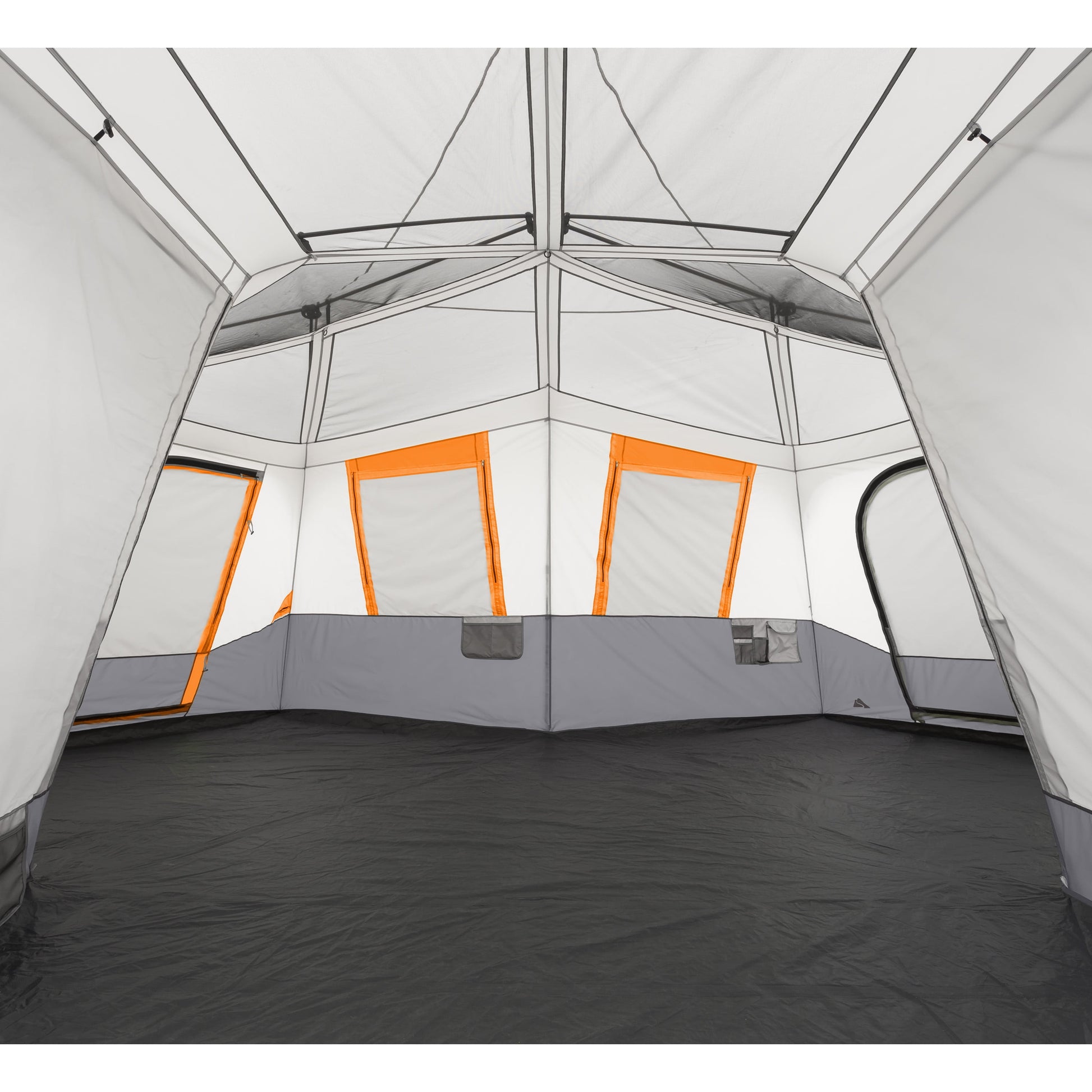 Das Bild zeigt ein geräumiges 20' x 18' Instant Cabin Zelt für bis zu 12 Personen mit einem zusätzlichen Screen Room. Dieses Zelt ist einfach aufzubauen und wiegt nur 56.5 lbs.perfekt für Campingausflüge mit einer größeren Gruppe.
