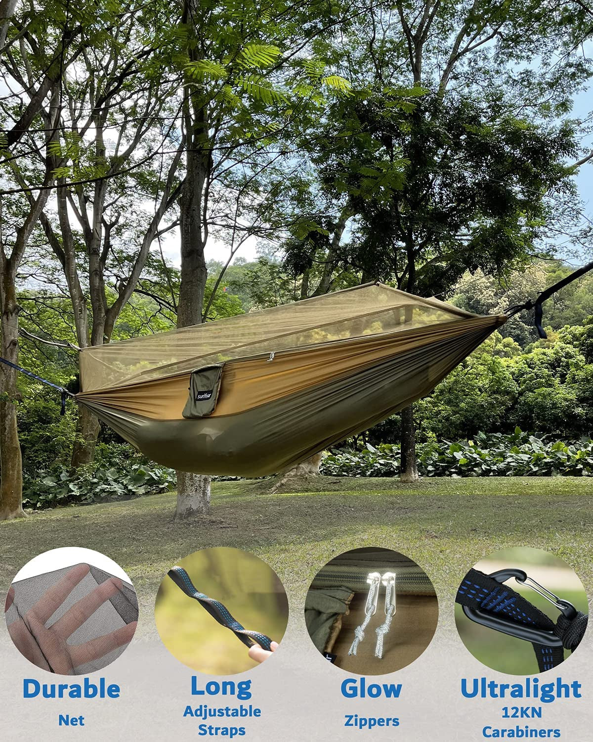 Ultimate Portable Double Camping Hammock with Insect Net - Perfect 2-Person Tent Hammock for Outdoor Adventures with 2 x 10ft Straps!