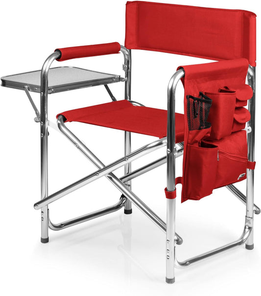 Ultimate Red Sports Chair with Built-in Side Table - Perfect for Camping and Beach Adventures!