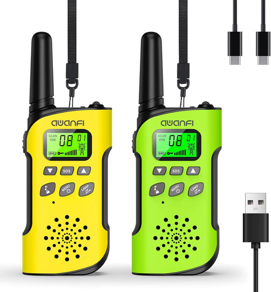 Walkie Talkie Children, 3-12 Years, Walkie Talkie Rechargeable with Li-Ion Battery, Radio Set, for Gift/Camping/Adventure
