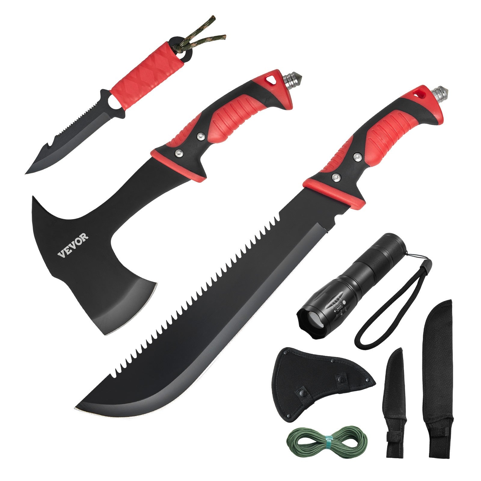 VEVOR Campingbeil Machete Messer Set Scheide Jagdmesser Taschenlampe Paracord