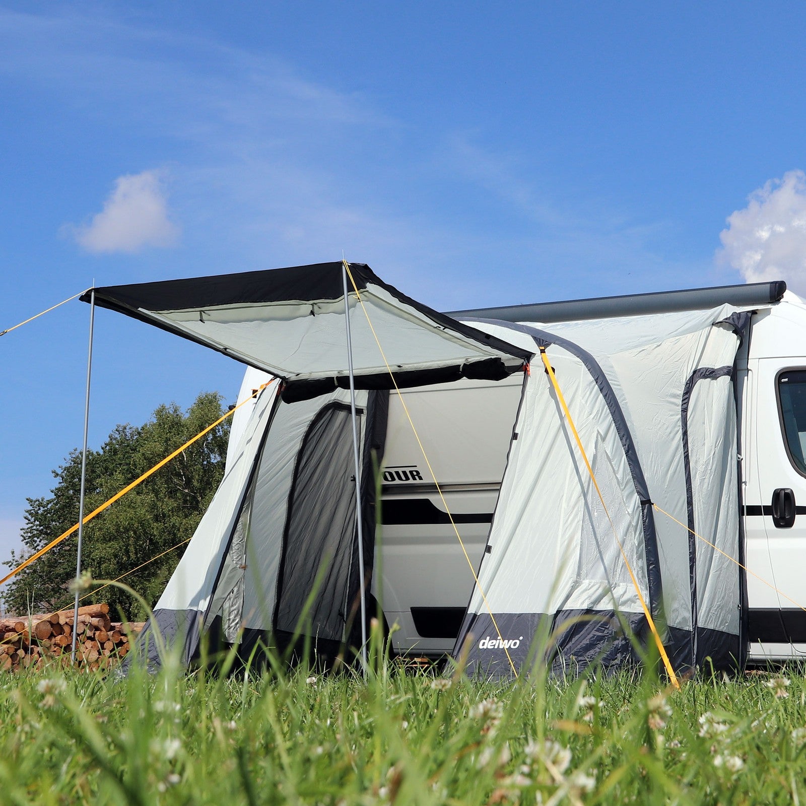 Geräumiges Seitenzelt 220x250 cm für Camping und Wohnwagen - Luftvorzelt mit 7mm Keder