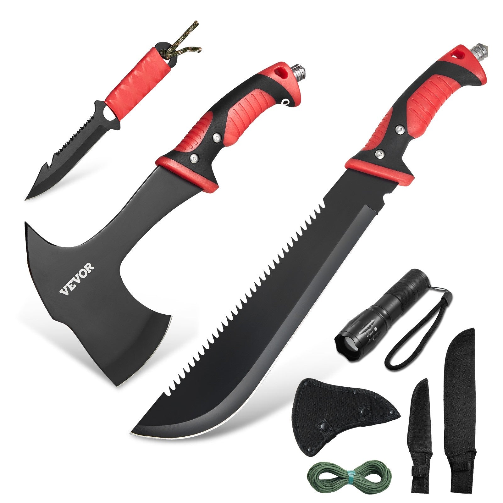 VEVOR Campingbeil Machete Messer Set Scheide Jagdmesser Taschenlampe Paracord