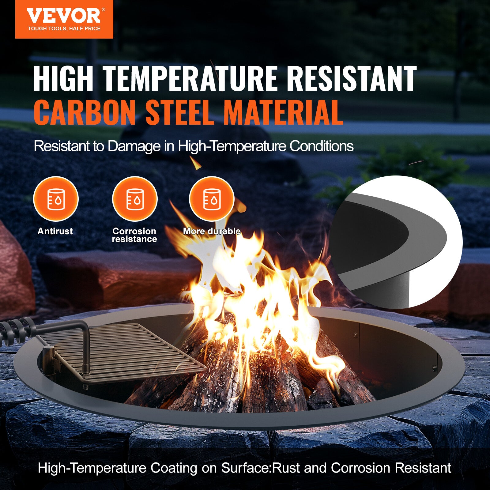 VEVOR Feuerstelle Feuerring Feuerschale Lagerfeuer Metall Φ1016Mm Garten Terrase