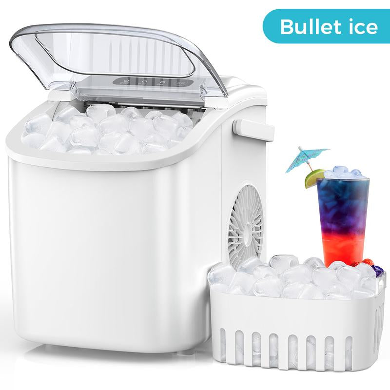 COWSAR Portable Countertop Ice Maker Machine with Self-Cleaning, 26.5Lbs/24Hrs, 6 Mins/9 Pcs Bullet Ice, Ice Scoop and Basket, Handheld Ice Maker for Kitchen/Home/Office/Party