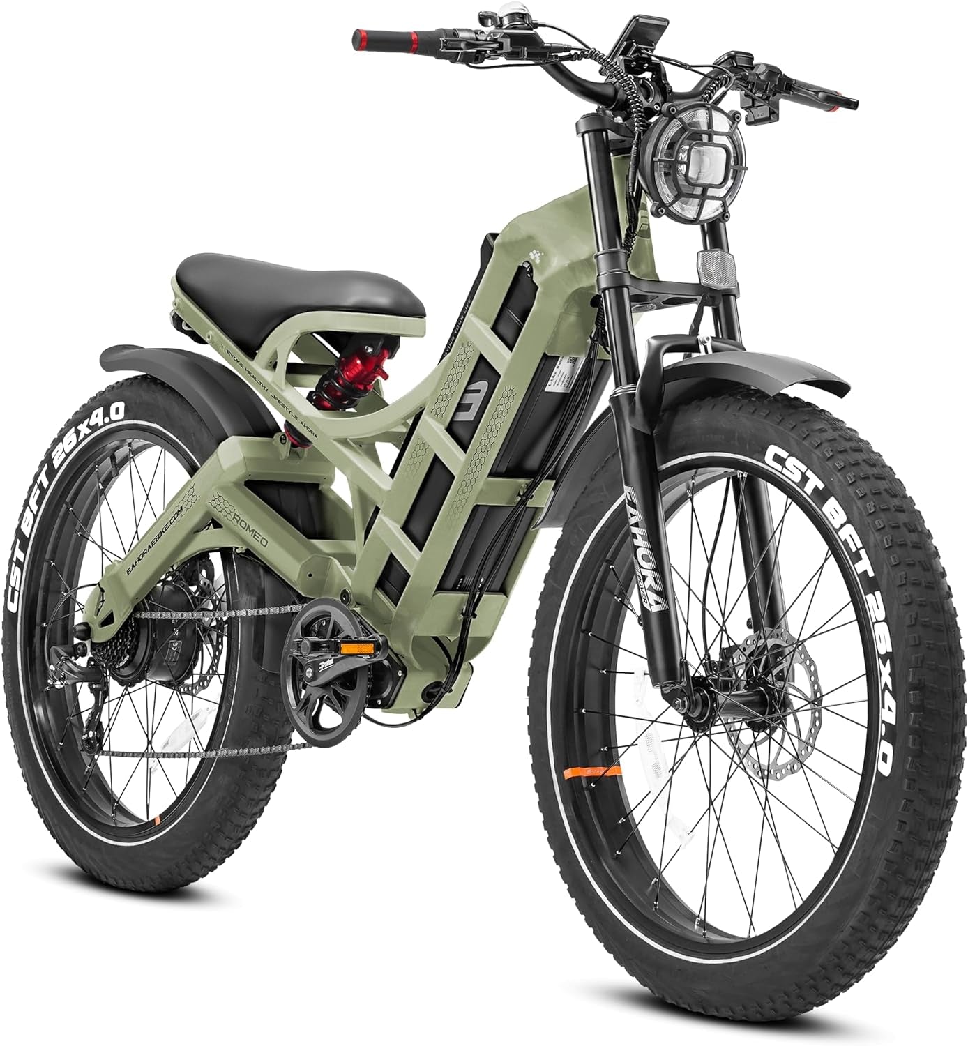 Eahora Romeo Pro Electric Mountain Bike - 1600W Power, 100-200 Mile Range, Full Suspension, 26" Fat Tires