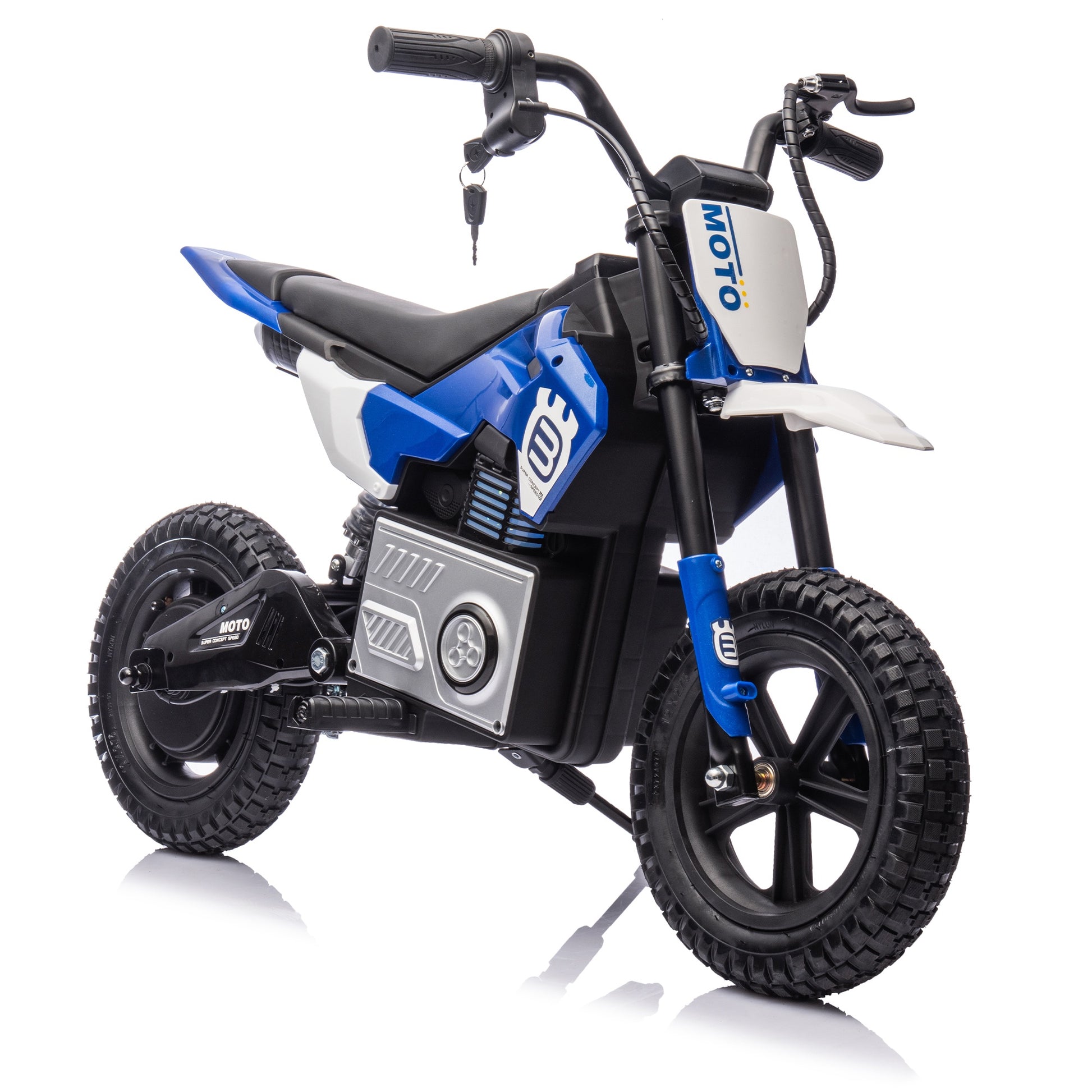 Dieses 24V Elektro-Dirtbike für Kinder verfügt über einen leistungsstarken 200W Motor, Key Switch, Gasgriff, Bremsen, Bluetooth, Musik und Hupe. Mit einer Höchstgeschwindigkeit von bis zu 9,38 MPH ist es das ideale elektrische Spielzeug für Kinder im Alter von 5-15 Jahren. Perfekt für Off-Road-Abenteuer und stundenlangen Spaß im Freien!