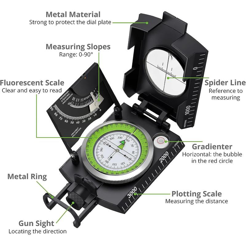 Proster Professional Compass - IP65 Hiking Compass with Sighting Clinometer - Metal Camping Compass Waterproof with Carry Bag for Camping, Hunting, Hiking, and Geology Activities